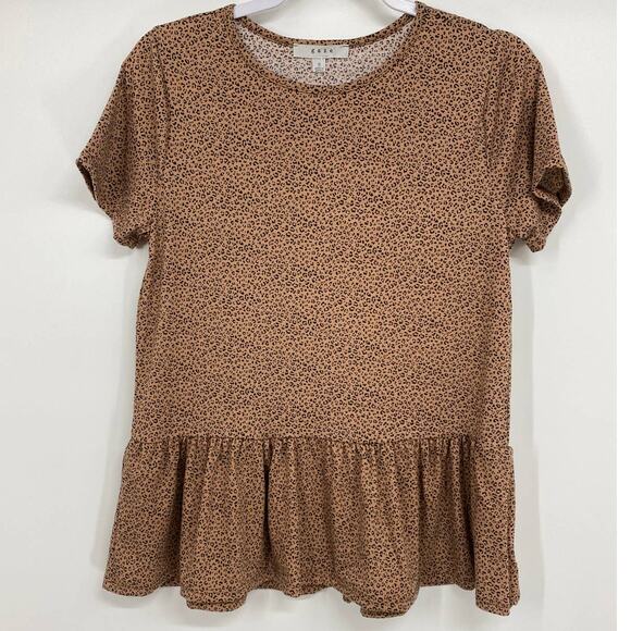 Gaze Women Brown Black Animal Print Short Sleeve Ruffle Shirt Top NEW Size Small - Picture 1 of 10
